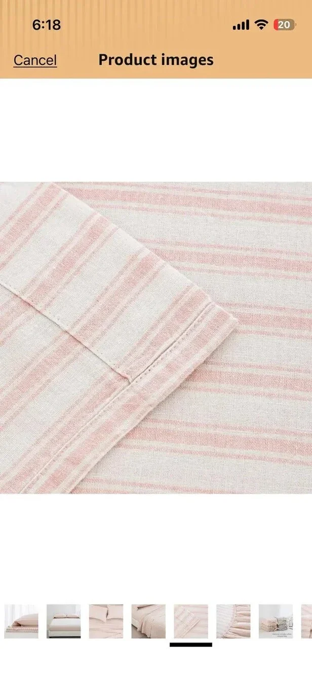Queen Bed Linen Blend Sheets 4pc Set Cotton Pink Classic Pink Stripe 16